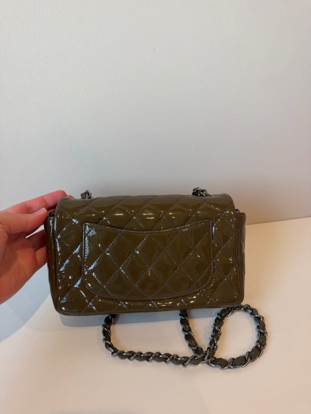 CHANEL Quilted Patent Leather Mini Flap Bag in Olive - Picture 7 of 16